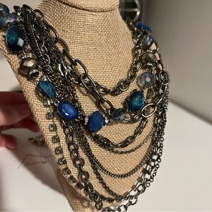 Blue and pewter multi-tier necklace